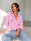  Taş Aksesuarlı Tencel   Pembe Oversıze Gömlek 