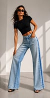 Krıstal Taş Detaylı Wide Leg Jean