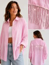 Şerit Taşlı Tencel  Oversize Gömlek 