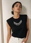Sİyah Vatkalı Şerit Taşlı Oversize Tshırt