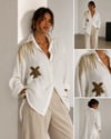 Taş Aksesuarlı Tencel Oversıze Gömlek 