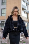 Crop Peluş Fermuarlı Ceket 