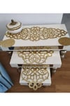 1 Adet 70x26 Runner, 2 Adet 29x38cm Zigon (SEHPA) Örtüsü/suni Deri Işıltılı Sehpa Seti/3 Parça/altın