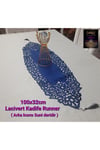 1 ADET RUNNER/100x32cm/KADİFE/2 YAPRAK,2 ÇİÇEK MOTİFİ HEDİYE/LACİVERT
