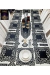 1 Adet Runner(100X33CM)/12 Adet Servis(33X33CM)/12 B.altlığı/12 Kaşıklık/siyah Suni Deri