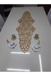 1 Adet Runner/masa Ranırı/125cmx40cm/ışıltılı Lux/simli Gold/4 Parça Kahve Sunumluğu Hediye/