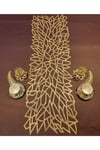 1 Adet Suni Deri Runner (100x33cm)/Eskitme Soft Gold/4 Parça Kahve Sunumluğu Hediye