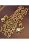 1 Adet Suni Deri Runner (100x33cm)/Eskitme Soft Gold/4 Parça Kahve Sunumluğu Hediye