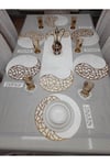 1 RUNNER (100X33CM)/6 SERVİS(34CM)/6 BARDAKALTLIĞI/6 KAŞIKLIK/DERİ İŞLEMELİ KADİFE/