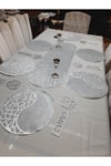 1 RUNNER (100X33CM)/6 SERVİS(34CM)/6 BARDAKALTLIĞI/6 KAŞIKLIK/DERİ İŞLEMELİ KADİFE/