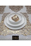 1 RUNNER(100X33CM)/6 SERVİS(33X33CM/6 BARDAKALTLIĞI/6 KAŞIKLIK/VİZON ÜZERİ SOFT GÜMÜŞ EKİTME/S.DERİ/