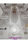 1 RUNNER(100X33CM)/8 SERVİS(33X33CM/8 BARDAKALTLIĞI/8 KAŞIKLIK/VİZON ÜZERİ SOFT GÜMÜŞ EKİTME/S.DERİ/