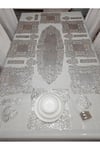 1 RUNNER(100X33CM)/8 SERVİS(33X33CM/8 BARDAKALTLIĞI/8 KAŞIKLIK/VİZON ÜZERİ SOFT GÜMÜŞ EKİTME/S.DERİ/