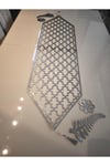 1 Runner/120x32cm/suni Deri/gümüş Varaklı(2YAPRAK,2ÇİÇEK MOTİFİ HEDİYESİ)ile Toplam 5 Parça