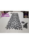 1 Runner/120x33cm/siyah/suni Deri (2 YAPRAK,2 ÇİÇEK MOTİFİ ILE) Toplam 5 Parça