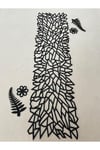 1 Runner/120x33cm/siyah/suni Deri (2 YAPRAK,2 ÇİÇEK MOTİFİ ILE) Toplam 5 Parça