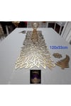 1 Runner/120x33cm/siyah/suni Deri (2 YAPRAK,2 ÇİÇEK MOTİFİ ILE) Toplam 5 Parça