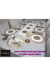 1 RUNNER,8 AMERİKAN SERVİS,8 BARDAKALTLIĞI,8 KAŞIKLIK/25 PARÇA/8 KİŞİLİK/KADİFE/GRİ-ALTIN