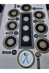 1 RUNNER,8 AMERİKAN SERVİS,8 BARDAKALTLIĞI,8 KAŞIKLIK/25 PARÇA/8 KİŞİLİK/KADİFE/GRİ-ALTIN