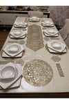 25 Parça/eskitilmiş S.deri/sofra Takımı/1 Runner,8 A.servis,8 B.altlığı,8 Peçetelik-soft Gold-