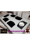 3 ADET/ZİGON SEHPA ÖRTÜSÜ(SERVİS)/33CM YUVARLAK/KADİFE/ÜZERİ DERİ İŞLEMELİ/