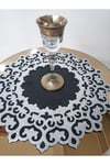 3 ADET/ZİGON SEHPA ÖRTÜSÜ(SERVİS)/33CM YUVARLAK/KADİFE/ÜZERİ DERİ İŞLEMELİ/