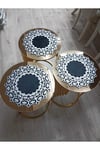 3 ADET/ZİGON SEHPA ÖRTÜSÜ(SERVİS)/33CM YUVARLAK/KADİFE/ÜZERİ DERİ İŞLEMELİ/