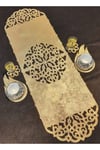 Eskitilmiş S.deri Nubuk Runner;5 Parça(1 Runner,4 Parça Kahve Sunumluğu-altın