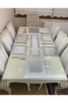 Kadife Runner/amerikan Servis/19 Parça,6 Kişilik Sunum Takımı/gri/gold