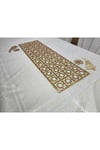 Masa Runnerı/Gold ışıltılı/100x33cm/1 Adet/ Simli Suni Deri/2 Yaprak, 2 Çiçek Motifi Hediye