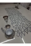 Masa Runnerı/Gold ışıltılı/100x33cm/1 Adet/ Simli Suni Deri/2 Yaprak, 2 Çiçek Motifi Hediye
