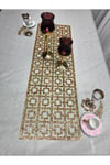 Masa Runnerı/Gold ışıltılı/100x33cm/1 Adet/ Simli Suni Deri/2 Yaprak, 2 Çiçek Motifi Hediye