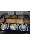 Runner / Amerikan Servis / Sofra Sunum Takımı / 25 Parça / 8 Kişilik / Suni Deri / Gold /