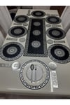 Runner / Amerikan Servis / Yemek Sunum Takımı/ 8 Kişilik/ 25 Parça Deri Işlemeli Kadife/ Siyah-gümüş