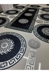 Runner / Amerikan Servis / Yemek Sunum Takımı/ 8 Kişilik/ 25 Parça Deri Işlemeli Kadife/ Siyah-gümüş