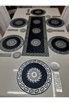 Runner/ Suppla/amerikan Servis/sofra Sunum Seti/19 Parça Deri Işlemeli Kadife/6 Kişilik/siyah-gümüş
