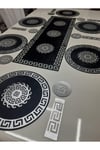Runner/ Suppla/amerikan Servis/sofra Sunum Seti/19 Parça Deri Işlemeli Kadife/6 Kişilik/siyah-gümüş