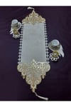 Runner/100x31cm/1 Adet/kadife/100cm/siyah-gold(2 YAPRAK,2 ÇİÇEK MOTİFİ HEDİYE)