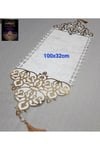 Runner/100x31cm/1 Adet/kadife/100cm/siyah-gold(2 YAPRAK,2 ÇİÇEK MOTİFİ HEDİYE)