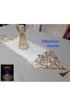 Runner/100x31cm/1 Adet/kadife/100cm/siyah-gold(2 YAPRAK,2 ÇİÇEK MOTİFİ HEDİYE)
