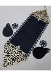 Runner/100x31cm/1 Adet/kadife/100cm/siyah-gold(2 YAPRAK,2 ÇİÇEK MOTİFİ HEDİYE)