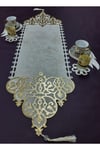 Runner/100x31cm/1 Adet/kadife/100cm/siyah-gold(2 YAPRAK,2 ÇİÇEK MOTİFİ HEDİYE)