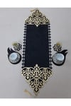 Runner/100x31cm/1 Adet/kadife/100cm/siyah-gold(2 YAPRAK,2 ÇİÇEK MOTİFİ HEDİYE)