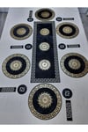 Runner/amerikan Servis/19 Parça/6 Kişilik Yemek Sunum Takımı/ Kadife/ Siyah-gold