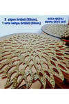Sehpa Örtü Seti/ 1ad (60CM)lik Orta Sehpa Runnerı,3 Ad.(33CM)zigon Örtüsü/toplam 4 Parça/simli Gold