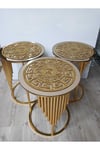 Sehpa Örtü Seti/ 1ad (60CM)lik Orta Sehpa Runnerı,3 Ad.(33CM)zigon Örtüsü/toplam 4 Parça/simli Gold