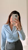 Drape Detaylı Likralı Gömlek Mavi