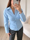 Drape Detaylı Likralı Gömlek Mavi