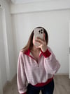 Fermuar Detay Çizgili Sweatshirt Kırmızı