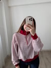 Fermuar Detay Çizgili Sweatshirt Kırmızı